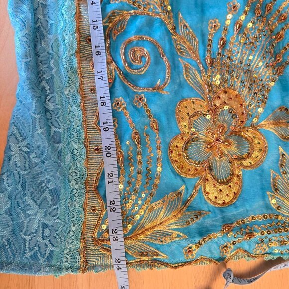 Blue Velvet and Vintage Gold Embroidered Top | Roselani Jasmin | Size Medium - Picture 2 of 8